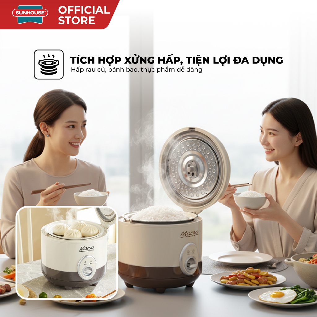 Nồi cơm điện 1.8L Sunhouse Mama SHD8667 - Dung tích 1.8L phù hợp 4-6 người - Chống dính Ceramic - Đa chức năng - Ảnh 5