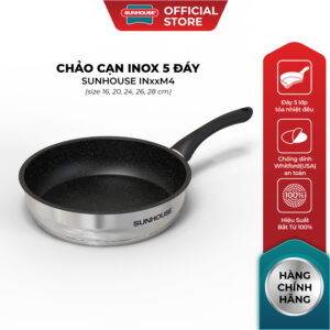 Chảo cạn inox 5 đáy Sunhouse IN20M4 – IN24M4 – IN26M4 – Đáy phẳng hoàn hảo từ công nghệ impact bonding,không phồng đáy