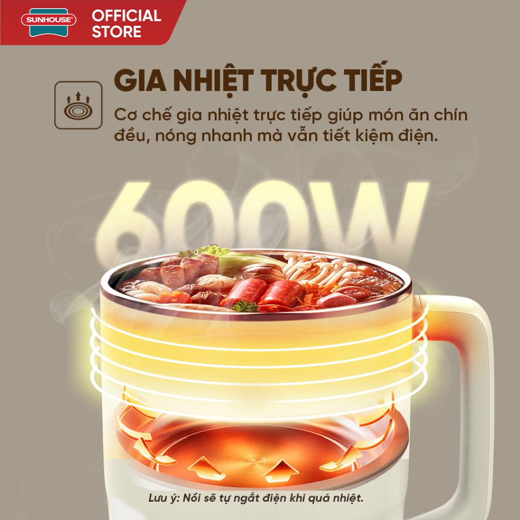 Lẩu điện mini đa năng Sunhouse 1,6L (SHD4516) - 2L (SHD4517) - Đa năng 4in1 - Lòng nồi inox 304 - Tích hợp tay cầm - Ảnh 6