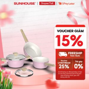 Bộ nồi phủ sứ Nano đáy từ Sunhouse Healthy SHG7979MP3/MT3 – Chống dính Nano Ceramic – Dùng mọi loại bếp