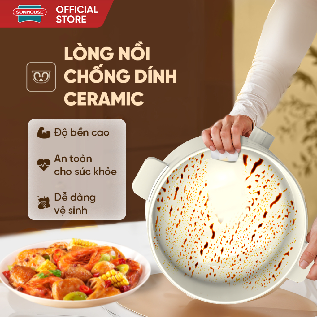Lẩu điện mini đa năng 2.0L Sunhouse SHD4517 - Đa năng 4in1 - Lòng nồi chống dính Ceramic - Gia nhiệt trực tiếp - Ảnh 4