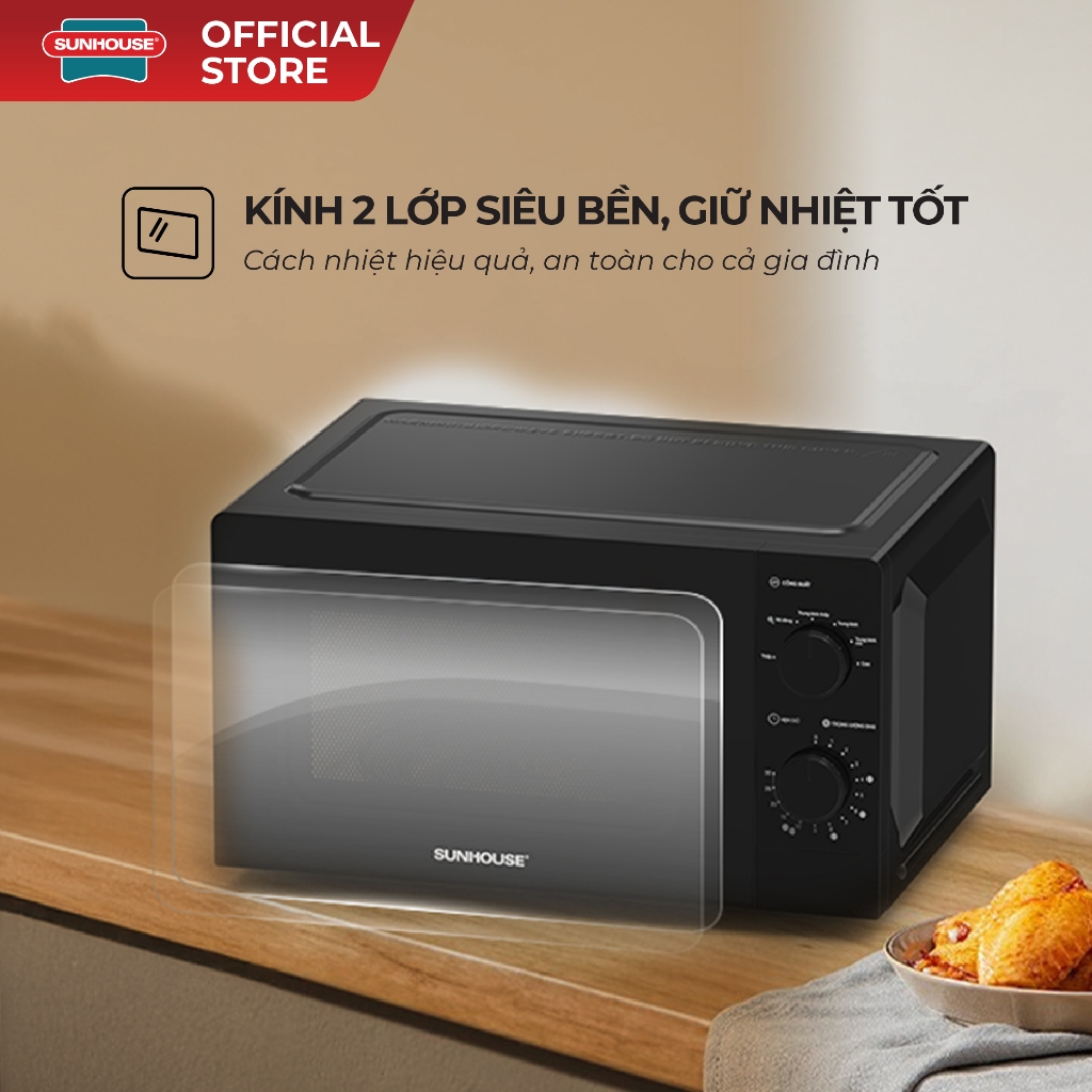 Lò vi sóng 20L Sunhouse SHD482x - Công suất 1000W - Đa chức năng - 6 mức nhiệt linh hoạt - Kính 2 lớp siêu bền - Ảnh 8