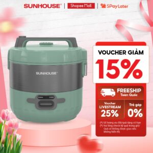 Nồi cơm điện 1.2L Sunhouse SHD8221 – Dung tích 1.2L – Tích hợp xửng hấp – Lòng nồi 3 lớp giữ nhiệt bền bỉ